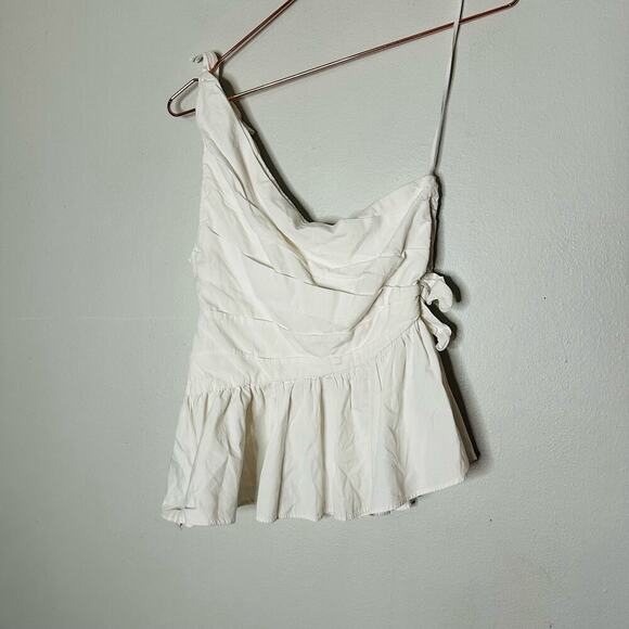 A.L.C. White One Shoulder Soraya Draped Cotton Bow Tie Top Size 6 - Picture 1 of 9